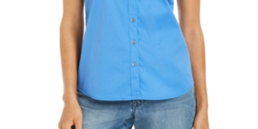 Blusa feminina Charter Club com botões frontais, azul, tamanho 10