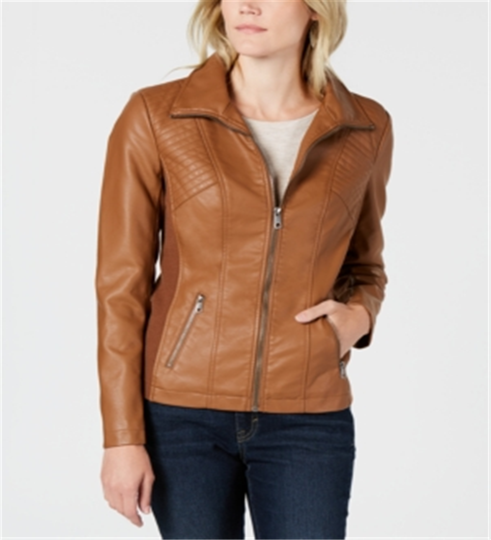 Jaqueta de couro sintético feminina Style &amp; Co, marrom, tamanho extragrande