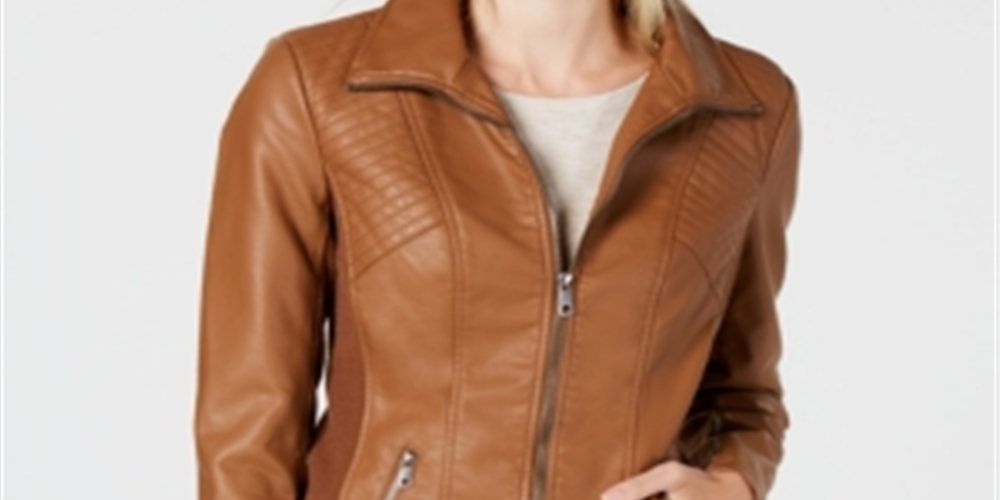 Jaqueta de couro sintético feminina Style &amp; Co, marrom, tamanho extragrande