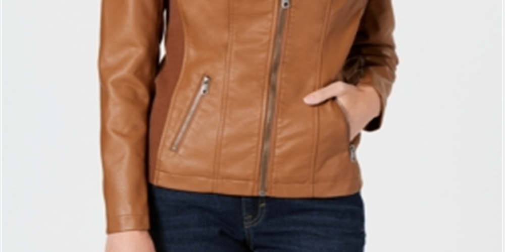 Jaqueta de couro sintético feminina Style &amp; Co, marrom, tamanho extragrande