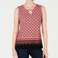 Top feminino estampado com decote em V, tamanho P, rosa, Charter Club
