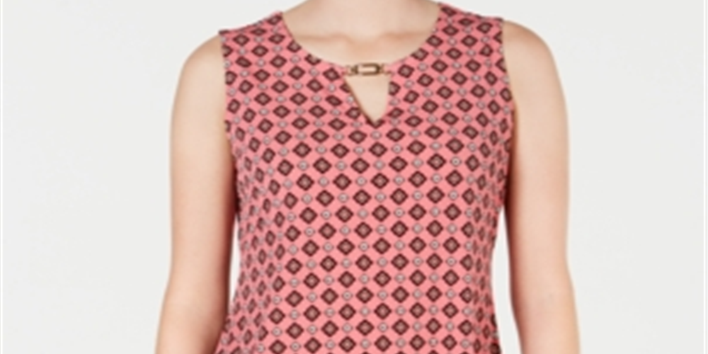 Top feminino estampado com decote em V, tamanho P, rosa, Charter Club