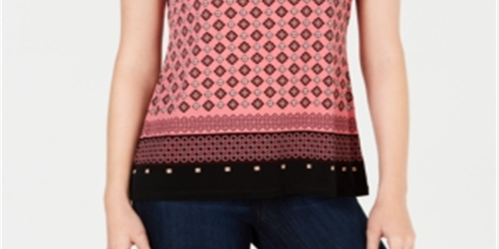 Top feminino estampado com decote em V, tamanho P, rosa, Charter Club
