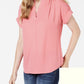 Charter Club Blusa feminina com decote dividido e manga dolman, rosa, tamanho pequeno