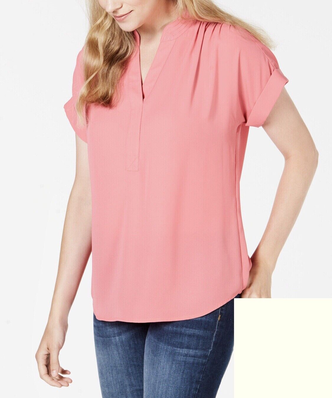 Charter Club Blusa feminina com decote dividido e manga dolman, rosa, tamanho pequeno