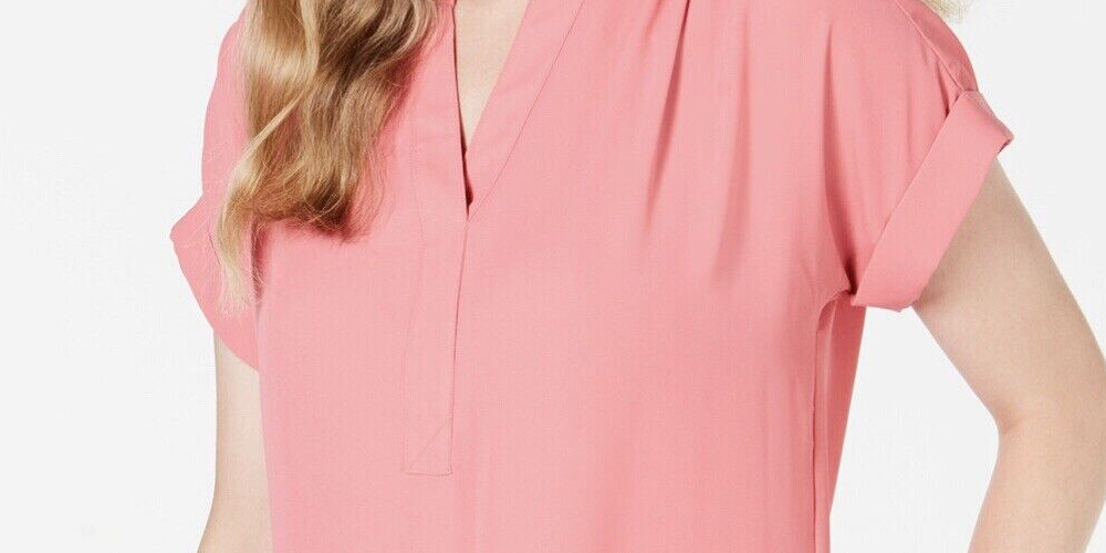 Charter Club Blusa feminina com decote dividido e manga dolman, rosa, tamanho pequeno