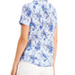 Camisa de algodão feminina Karen Scott Tuscan Garden, azul, tamanho pequeno grande