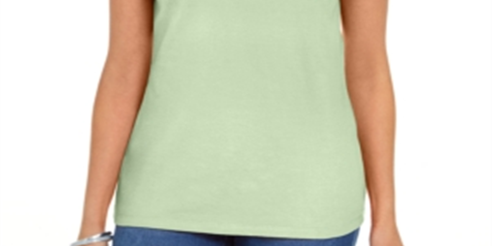 Camiseta feminina Karen Scott de algodão com gola recortada, verde, tamanho XS