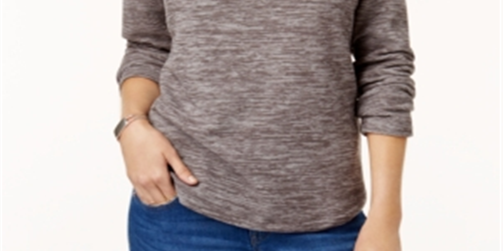 Karen Scott Suéter Feminino Fleece Space Dye Gola Redonda Cinza Tamanho P