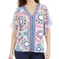 Blusa feminina manga bufante JM Collection azul tamanho pequeno médio