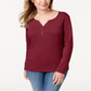 Karen Scott Top Henley de Algodão Feminino Vermelho Tamanho Grande