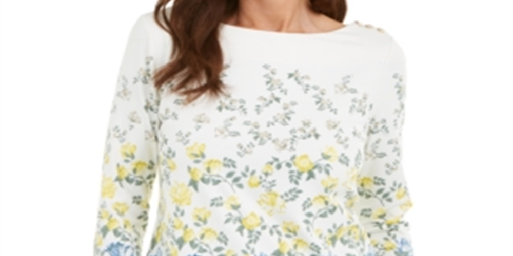 Blusa feminina Charter Club com estampa floral e decote canoa, branca, tamanho GG