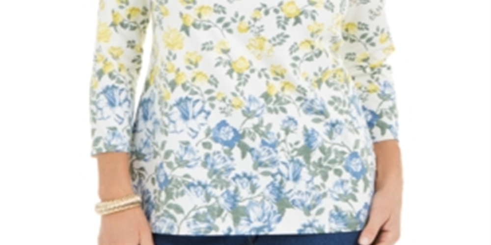 Blusa feminina Charter Club com estampa floral e decote canoa, branca, tamanho GG