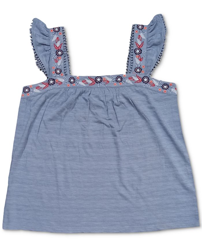 Top feminino estilo &amp; co plus size pointelle linear jacquard com alça bordada azul tamanho 4X