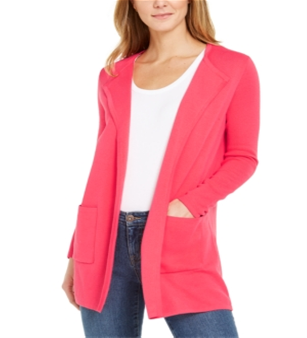Charter Club Milano Cotton Suéter Feminino Frente Aberta Rosa Tamanho Médio