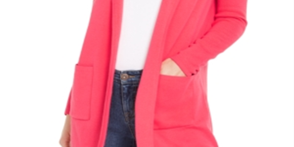 Charter Club Milano Cotton Suéter Feminino Frente Aberta Rosa Tamanho Médio