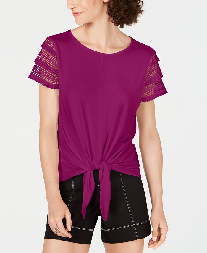 Blusa feminina plus size com amarração frontal e manga de renda, tamanho 4XL, da INC International Concepts