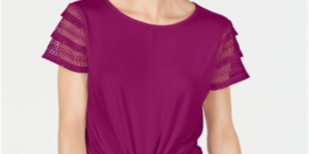 Blusa feminina plus size com amarração frontal e manga de renda, tamanho 4XL, da INC International Concepts