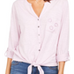 Camisa feminina de algodão bordado com bainha amarrada, estilo &amp; co, rosa, tamanho pequeno pequeno