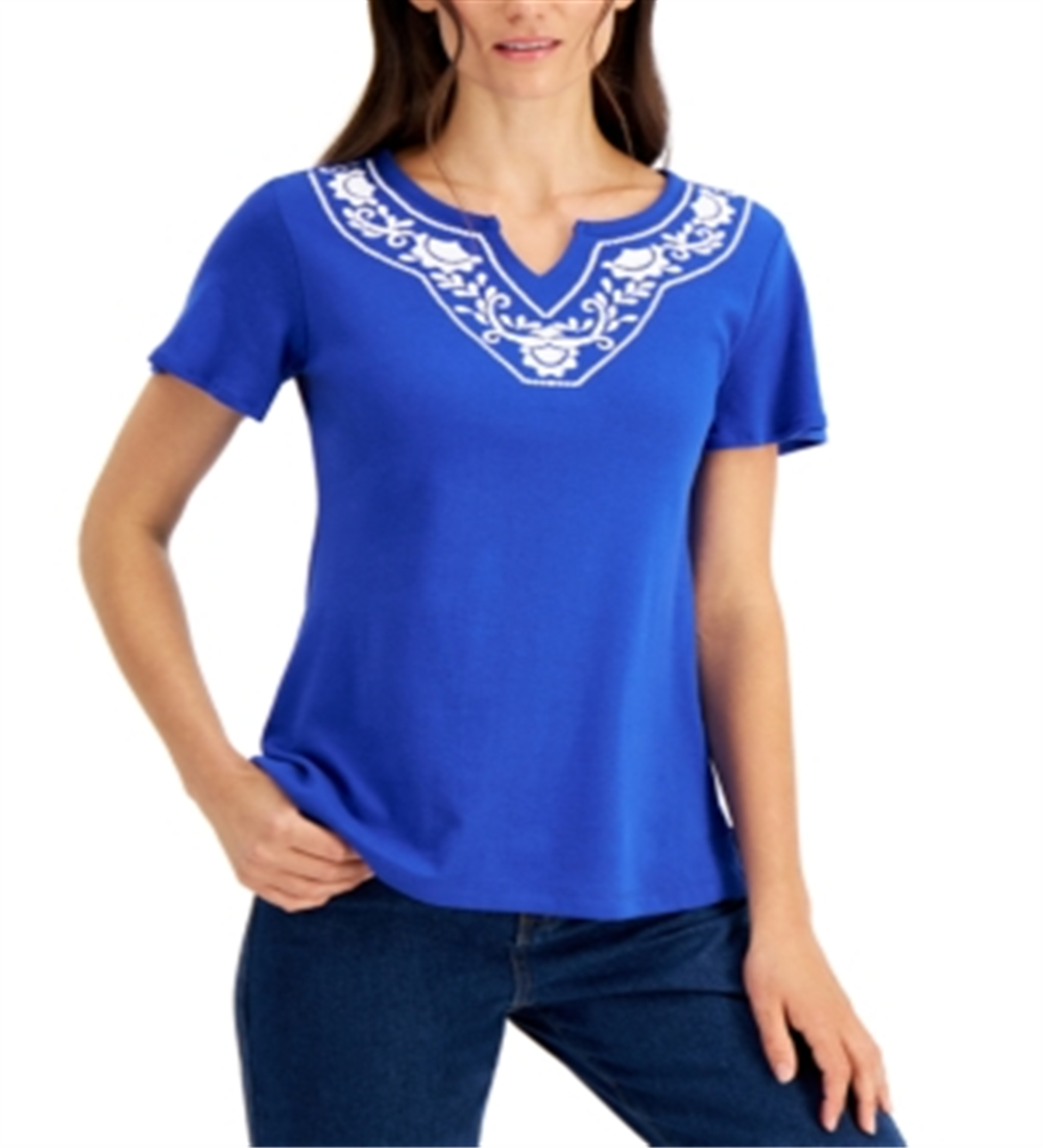 Karen Scott Blusa Feminina Gola Alta Azul Tamanho Pequeno X-S