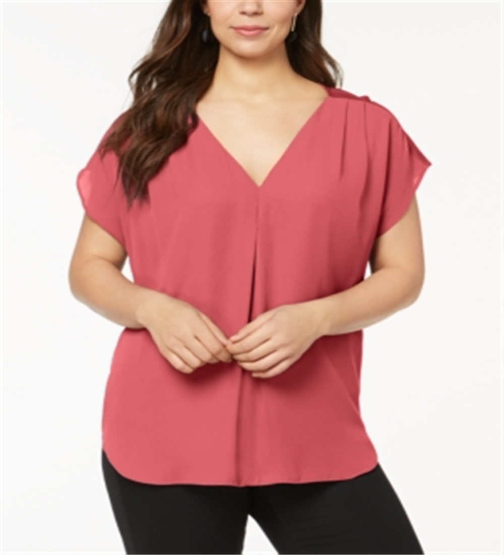 Blusa feminina com decote em V e estampa de mídia mista da INC International Concepts, amarela, tamanho 0X