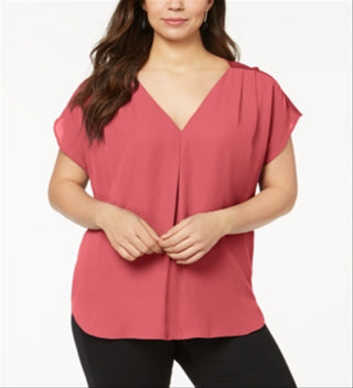 Blusa feminina com decote em V e estampa de mídia mista da INC International Concepts, amarela, tamanho 0X