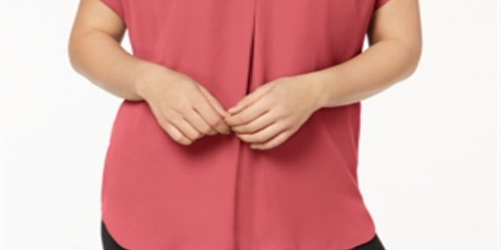 Blusa feminina com decote em V e estampa de mídia mista da INC International Concepts, amarela, tamanho 0X