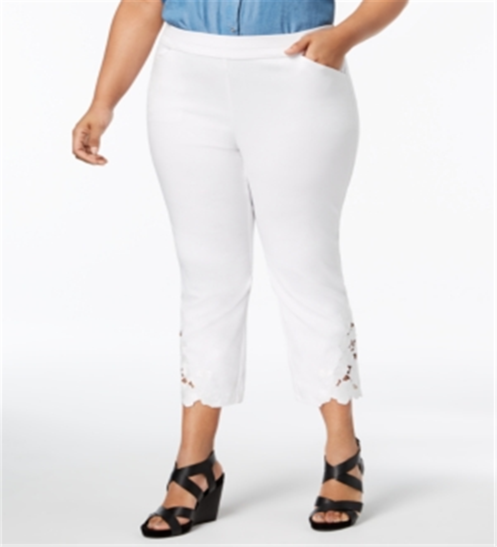 Calça capri feminina plus size com bainha de renda da INC International Concepts, branca brilhante, tamanho 14W