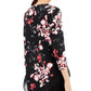Blusa feminina Alfani com manga 3/4 e decote em V floral, preta, tamanho pequeno médio