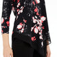 Blusa feminina Alfani com manga 3/4 e decote em V floral, preta, tamanho pequeno médio