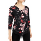 Blusa feminina Alfani com manga 3/4 e decote em V floral, preta, tamanho pequeno médio