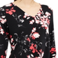 Blusa feminina Alfani com manga 3/4 e decote em V floral, preta, tamanho pequeno médio