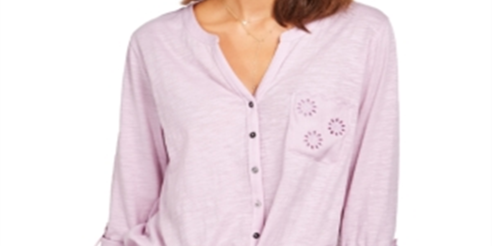 Blusa feminina com bolsos e ilhós e amarração frontal, estilo &amp; co, rosa, tamanho extrapequeno