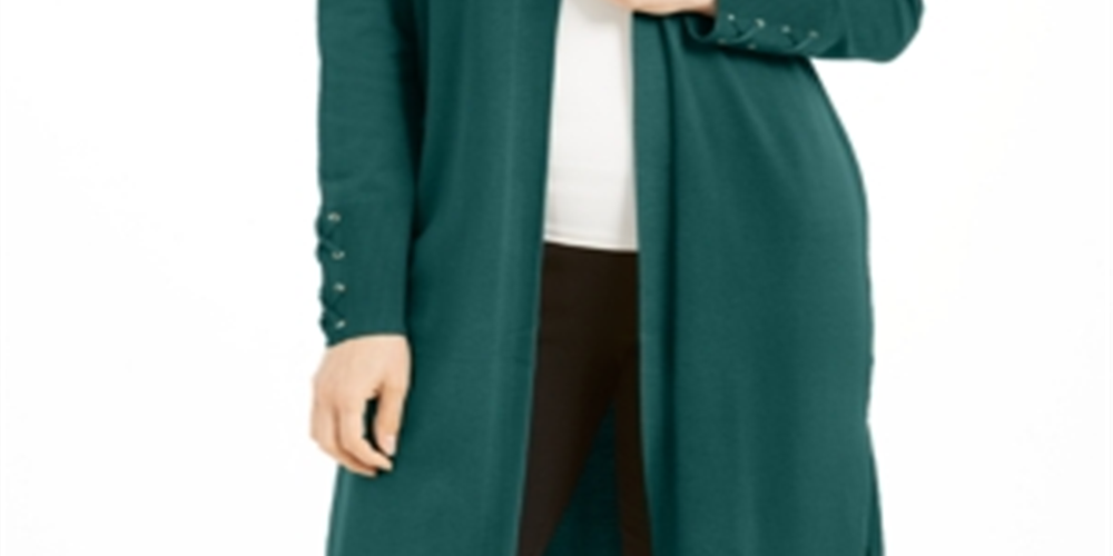 Cardigan feminino com mangas rendadas da coleção JM, verde, tamanho XX-G