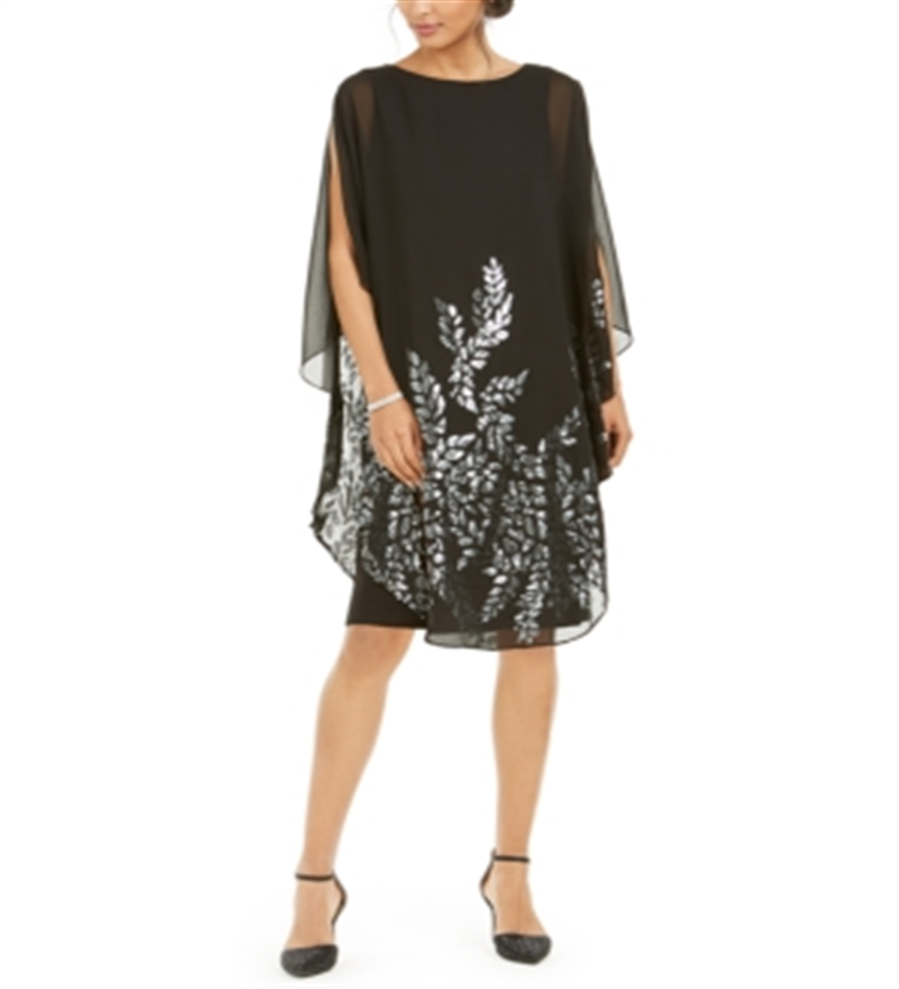 Vestido de festa feminino Xscape, sem mangas, floral, comprimento até o joelho, preto, tamanho 12