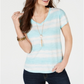 Camiseta feminina estampada em algodão estilo &amp; co, azul, tamanho pequeno pequeno