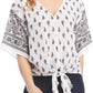 Karen Kane Blusa feminina de poliéster com estampa paisley e amarração frontal, branca, tamanho grande