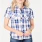 Camisa xadrez de algodão feminina Tommy Hilfiger Camp, azul, tamanho pequeno