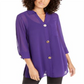 Blusa feminina Alfani semi transparente com manga 3/4, roxa, tamanho pequeno
