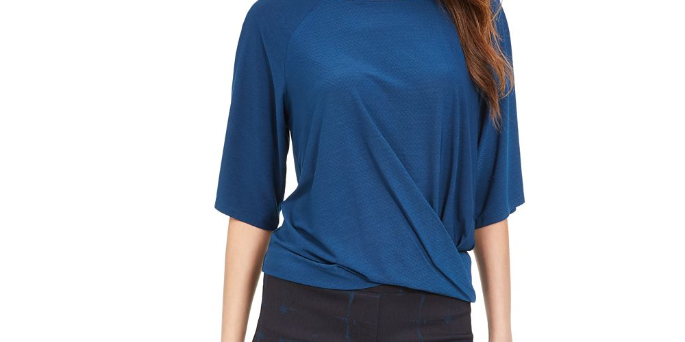 Blusa feminina Alfani com mangas curtas e cotovelo torcido, azul, tamanho pequeno e pequeno