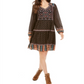 Vestido camponês estampado de manga comprida estilo Petite &amp; Co, preto, tamanho PL