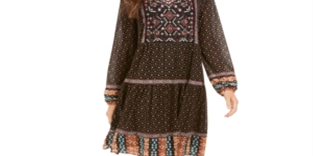 Vestido camponês estampado de manga comprida estilo Petite &amp; Co, preto, tamanho PL