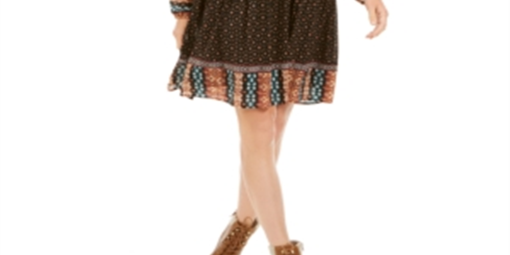 Vestido camponês estampado de manga comprida estilo Petite &amp; Co, preto, tamanho PL