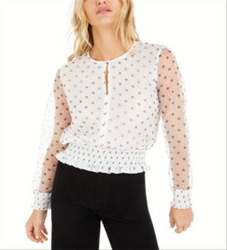 Blusa feminina Bar III com cintura franzida e bolinhas, branca, tamanho pequeno