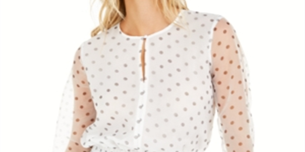 Blusa feminina Bar III com cintura franzida e bolinhas, branca, tamanho pequeno