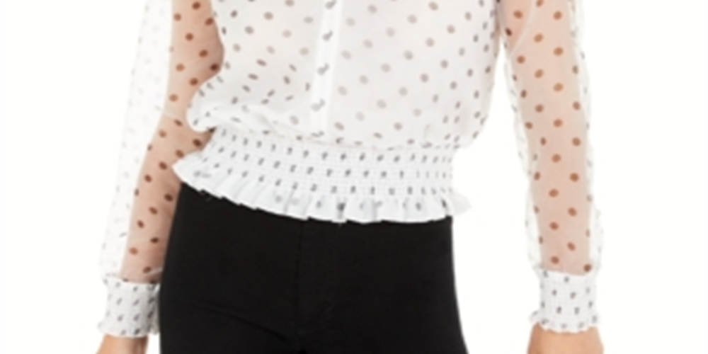 Blusa feminina Bar III com cintura franzida e bolinhas, branca, tamanho pequeno