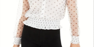 Blusa feminina Bar III com cintura franzida e bolinhas, branca, tamanho pequeno