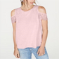 Blusa feminina INC International Concepts com ombros descobertos e mistura de linho e renda, rosa, tamanho X-S