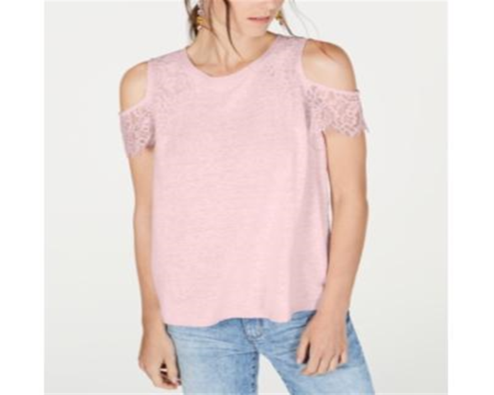 Blusa feminina INC International Concepts com ombros descobertos e mistura de linho e renda, rosa, tamanho X-S