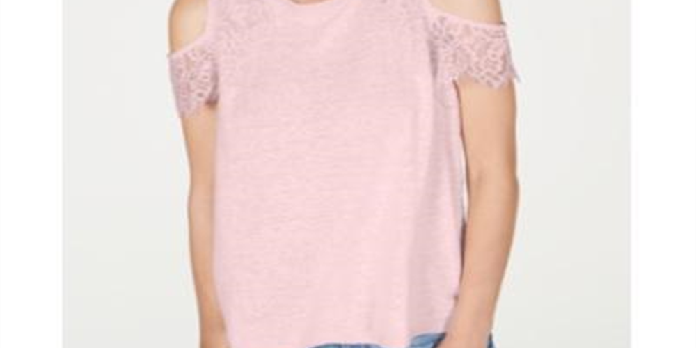 Blusa feminina INC International Concepts com ombros descobertos e mistura de linho e renda, rosa, tamanho X-S